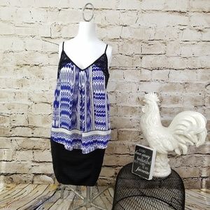 Daniel Rainn Blue White Black Lace Tank Top Aztec